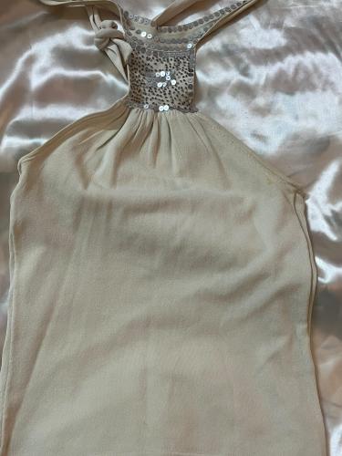 Beige Sleeveless Top with Silver Sequins - Size M
