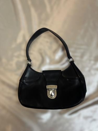 Prada Black Leather Shoulder Bag with Metal Clasp