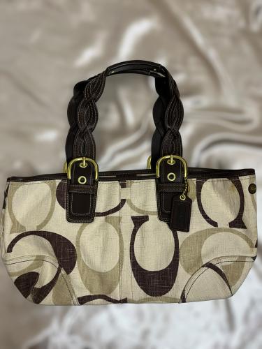 Coach Beige and Brown Signature Canvas Tote Bag
