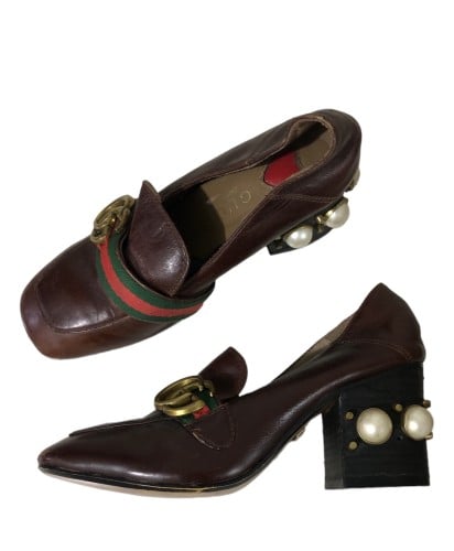 GUCCI Mid-heel leather loafers ,size:36