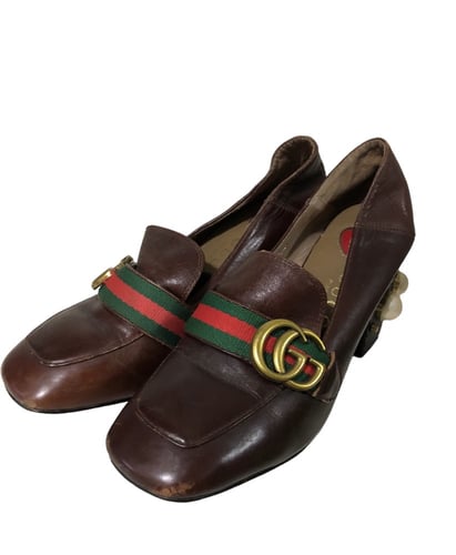 GUCCI Mid-heel leather loafers ,size:36
