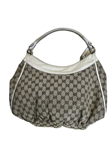 Gucci Vintage handbag in beige logo canvas and whi...