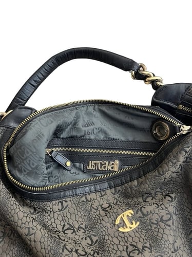 Just Cavalli Brown Signature Canvas Chain Hobo