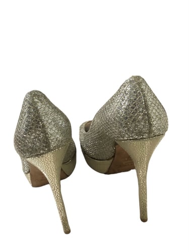 Jimmy Choo Metallic Luna Open Toe Pumps in Gold Le...