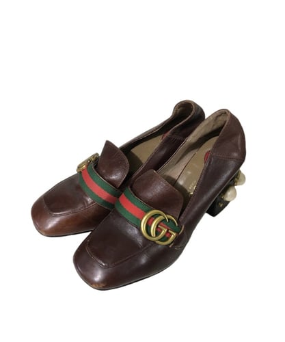 GUCCI Mid-heel leather loafers ,size:36