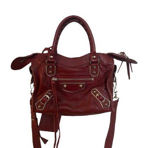 Balenciaga Red Leather Mini Classic Metallic Edge...