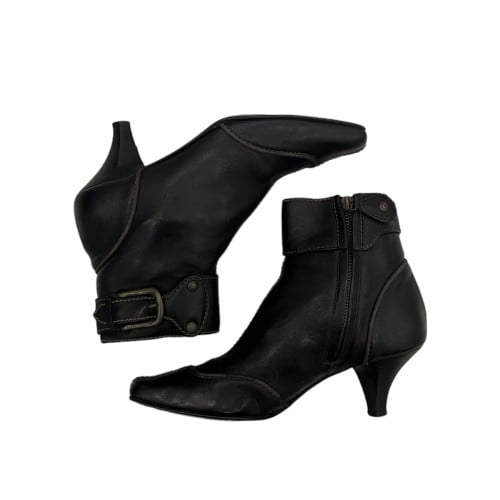 Burberry Ankle Bootie Boot Kitten Heel Zip Brown N...