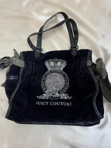Juicy Couture Black Velour Tote Bag