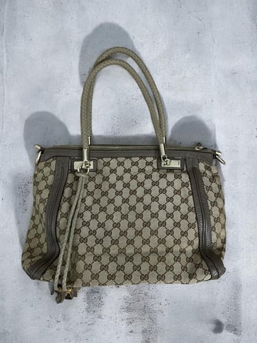 Gucci Beige/Brown GG Canvas and Leather Bella tote