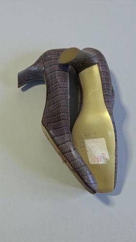 Charles Jourdan Brown Crocodile-Effect Leather Pum...