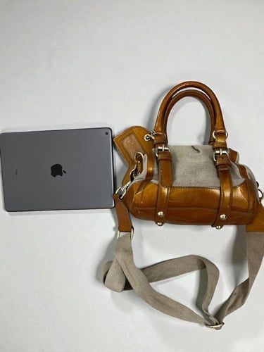 D&G Tan and Beige Leather Handbag with Canvas