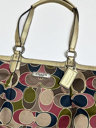 Coach Multicolor Op Art Satin and Leather Side Poc...