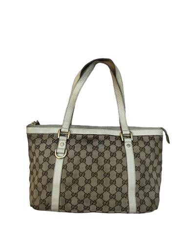 Gucci White and beige Monogram Medium Abbey Tote