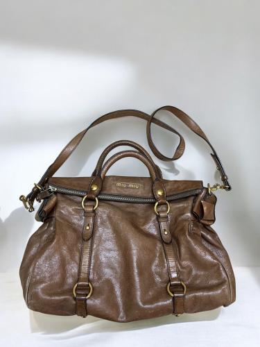 Miu Miu Brown Vitello Lux Leather Bow Bag