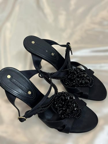 Celine Black Beaded Heeled Sandals - Size: 40