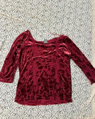 Lindex Burgundy Velvet Floral Long Sleeve Top - Size L