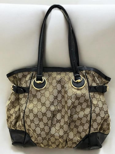 GUCCI Beige/Ebony GG Canvas Full Moon Medium Tote...