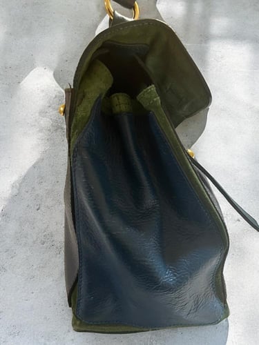 YVES SAINT LAURENT green Pebbled Leather Large Mus...