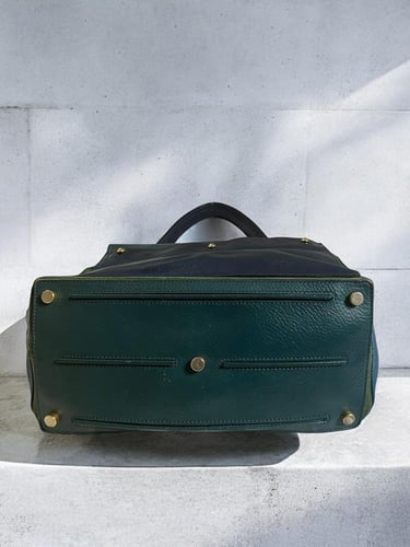 YVES SAINT LAURENT green Pebbled Leather Large Mus...