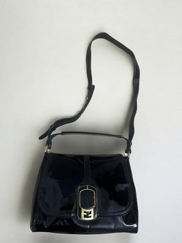 Fendi Patent Leather Shoulder Bag Black
