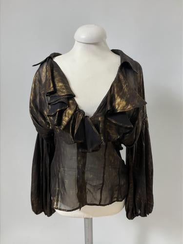 Just Cavalli Brown and Gold Shiny Ruffled Blouse -...