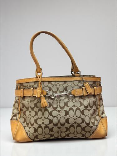 Coach Brown and Tan Signature Canvas Bag
