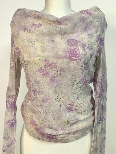 Roberto Bonini Sheer Floral Mesh Long Sleeve Top -...