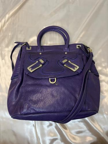 Versace Purple Leather Satchel Top Handle Bag