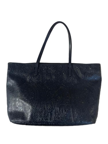 Etro black Leather Paisley Embossed Shopper Tote