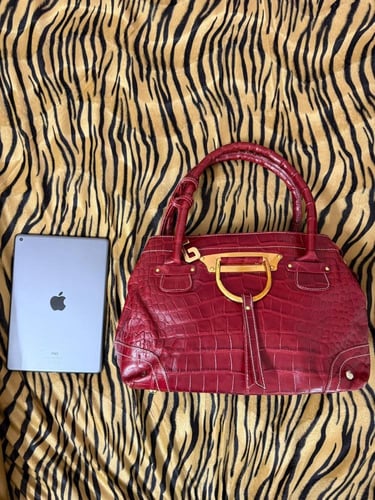 Dolce & Gabbana Crocodile-Patterned Red Handbag