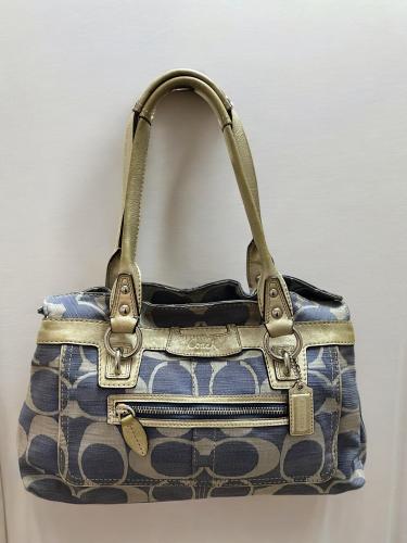 Coach Signature Penelope Silver & Blue Shoulder Ba...