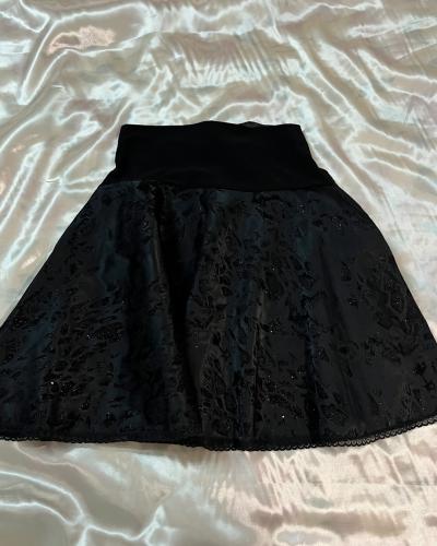Koy Black Textured Satin A-Line Skirt with Ribbon Tie - Size FR 40 / UK 12