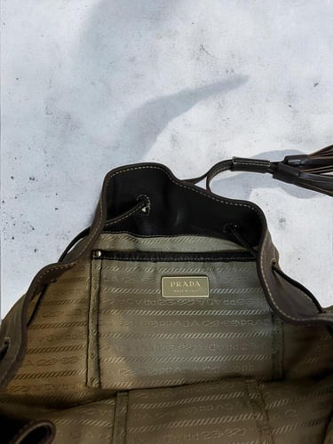 Prada Tessuto Shoulder Neutrals Bucket Bag