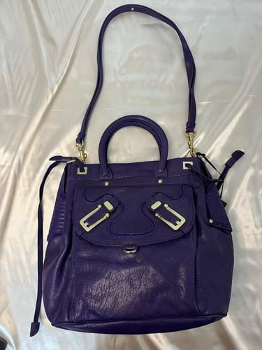 Versace Purple Leather Satchel Top Handle Bag