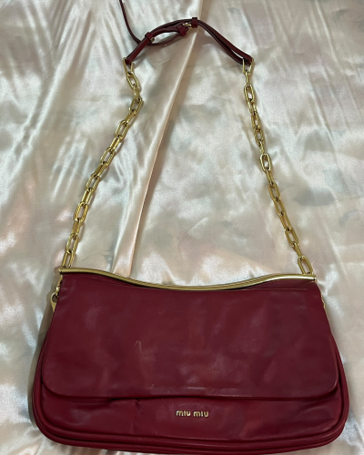 Miu miu Red Leather Gold Chain Shoulder Bag