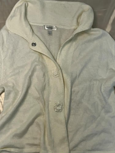 Dressbarn Cream Knit Cardigan with Floral Embroide...