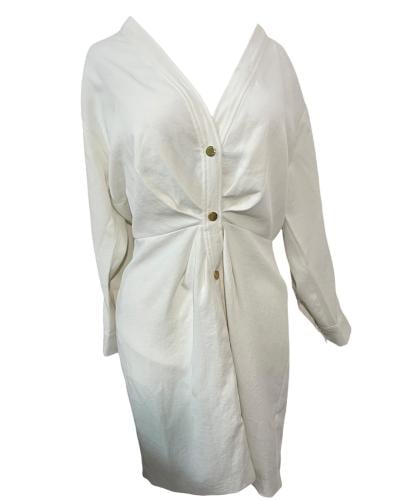 Sandro Paris White V-Neck Buttoned Midi Dress - Size 38