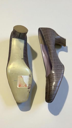 Charles Jourdan Brown Crocodile-Effect Leather Pum...