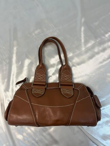 Lancel Brown Leather Top Handle Bag with Contrast...