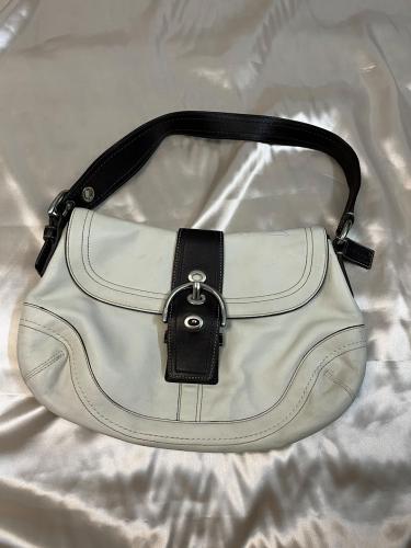Coach White and Black Leather Shoulder Bag