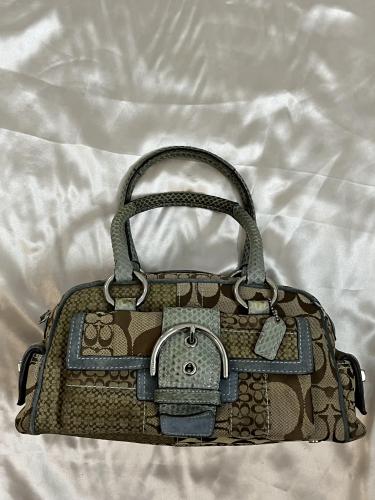Coach Signature Canvas Blue Trim Satchel Ba