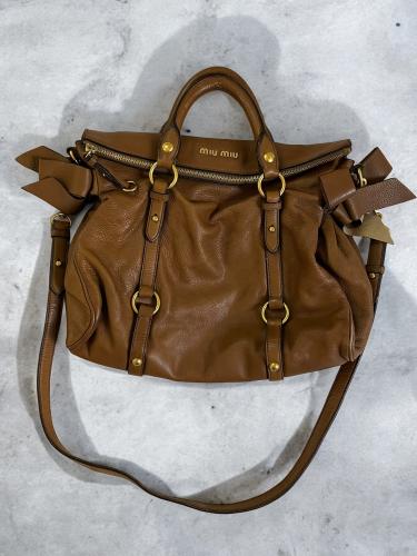 Miu Miu XL Crossbody Satchel Brown Brushed Gold Le...