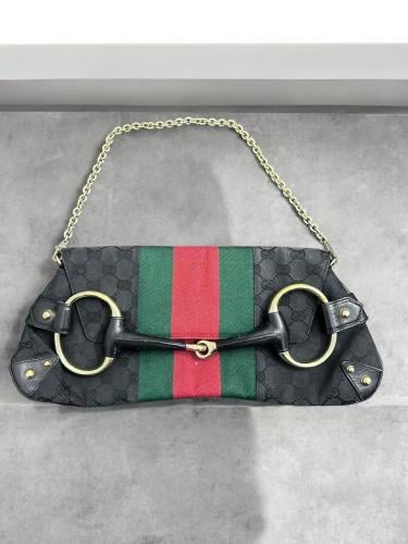 ‏ Gucci GG Canvas Horsebit Chain Bag