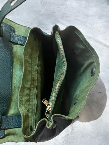 YVES SAINT LAURENT green Pebbled Leather Large Mus...