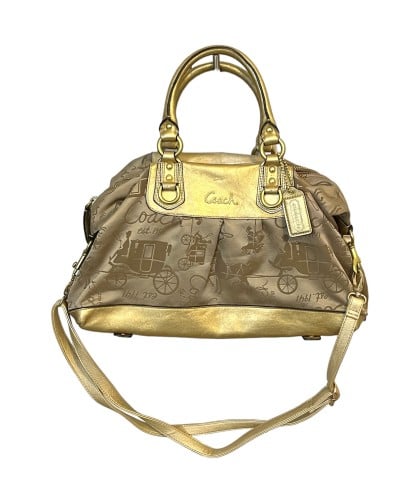 Coach Beige/Gold Fabric and Leather Satchel