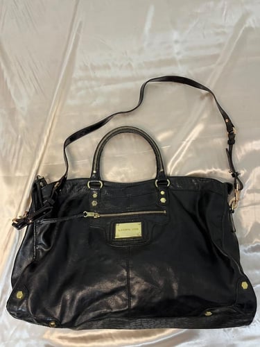 Gianni Bini Black Leather Large Tote Bag