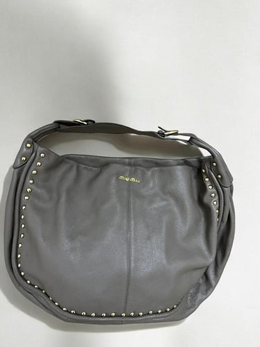 Miu Miu Grey Studded Hobo Bag