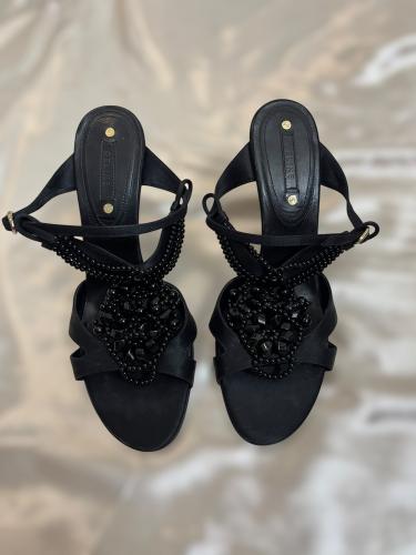 Celine Black Beaded Heeled Sandals - Size: 40