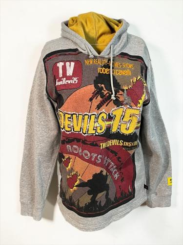Roberto Cavalli Devils Grey Graphic Print Hoodie -...