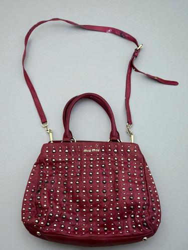 Miu Miu red leather shoulder bag with studs